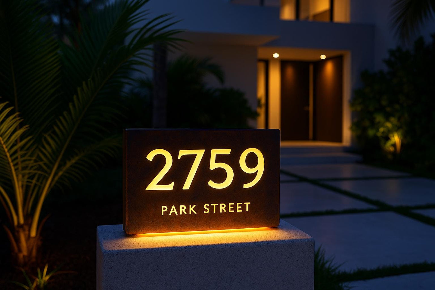 Custom Steel Address Sign with LED Backlighting – Modern Corten Style House Numbers
