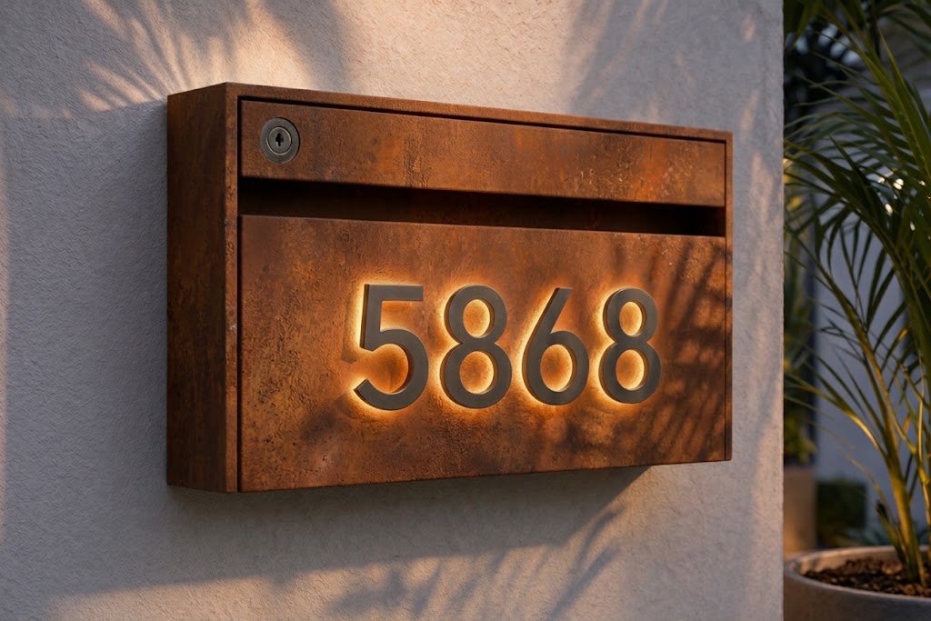 Modern Wall Mounted Mailbox with Backlit Address Numbers – Modern Colors -
