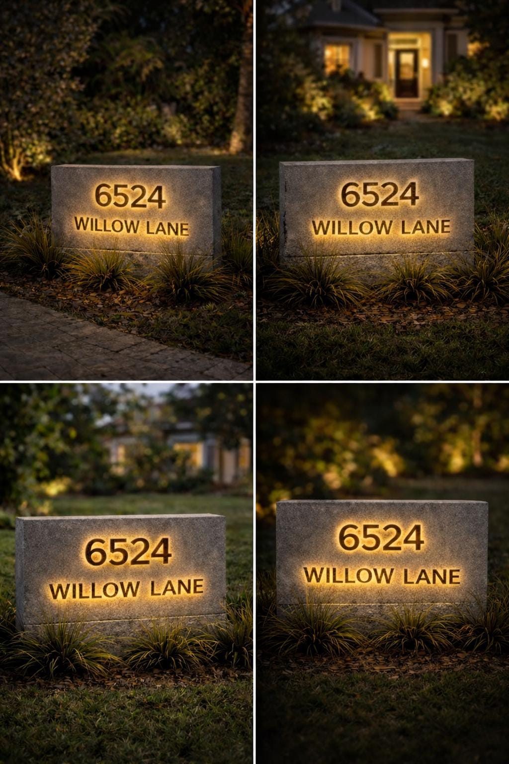 Custom Natural Stone Address Sign with LED Backlighting – Personalized Outdoor Address Plaque