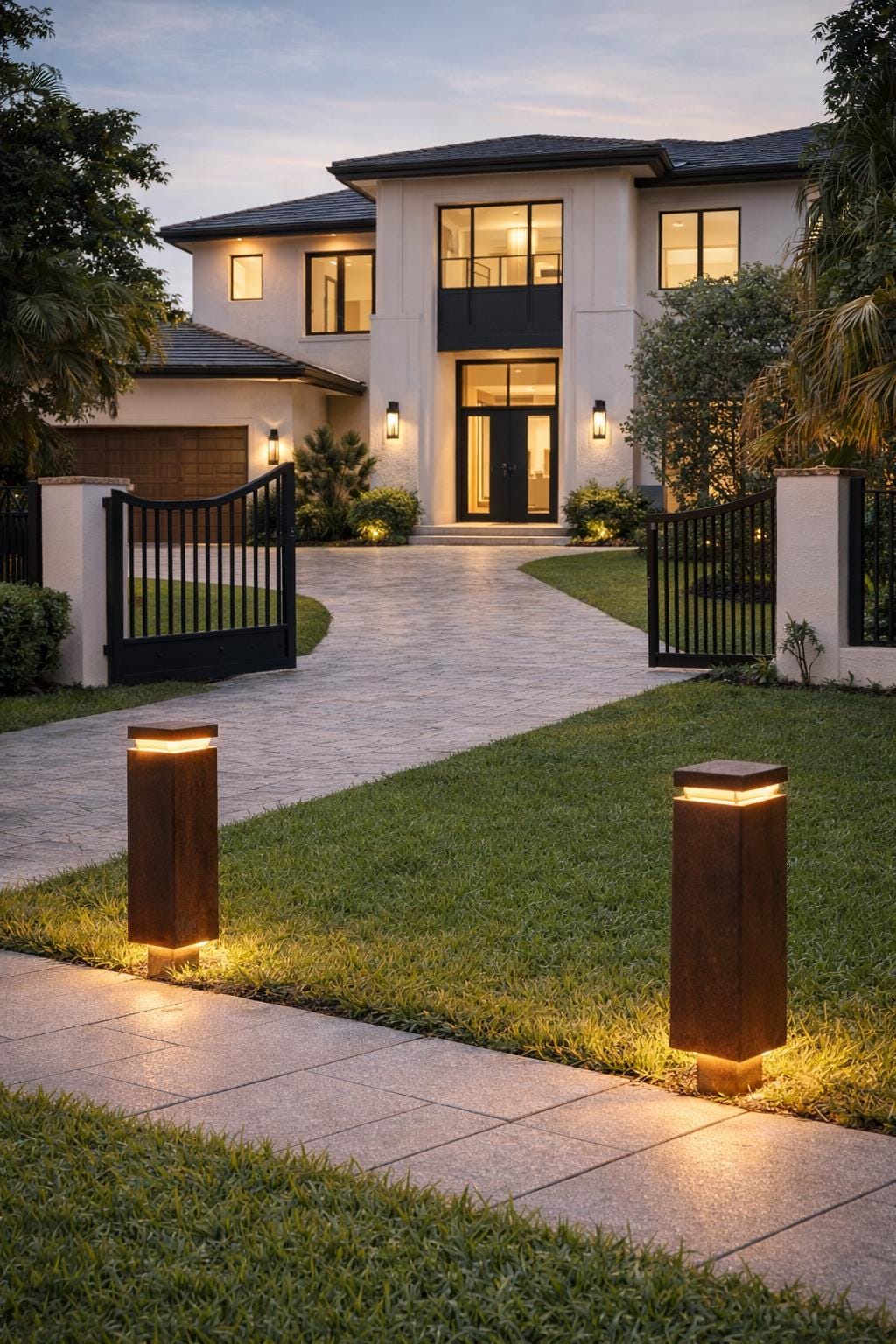 Modern Steel Path Light – Floating LED Bollard for Entryways & Gardens (Pair) x 2