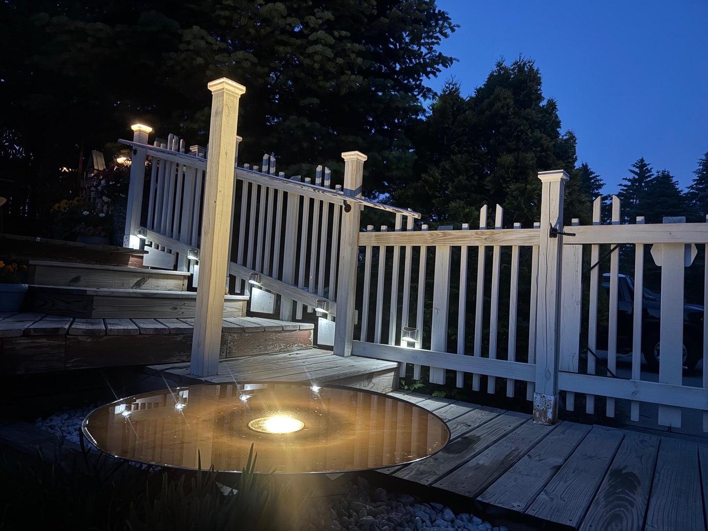 Minimalist Water Bowl with LED Light – 30” Handcrafted Outdoor Accent for Garden or Patio