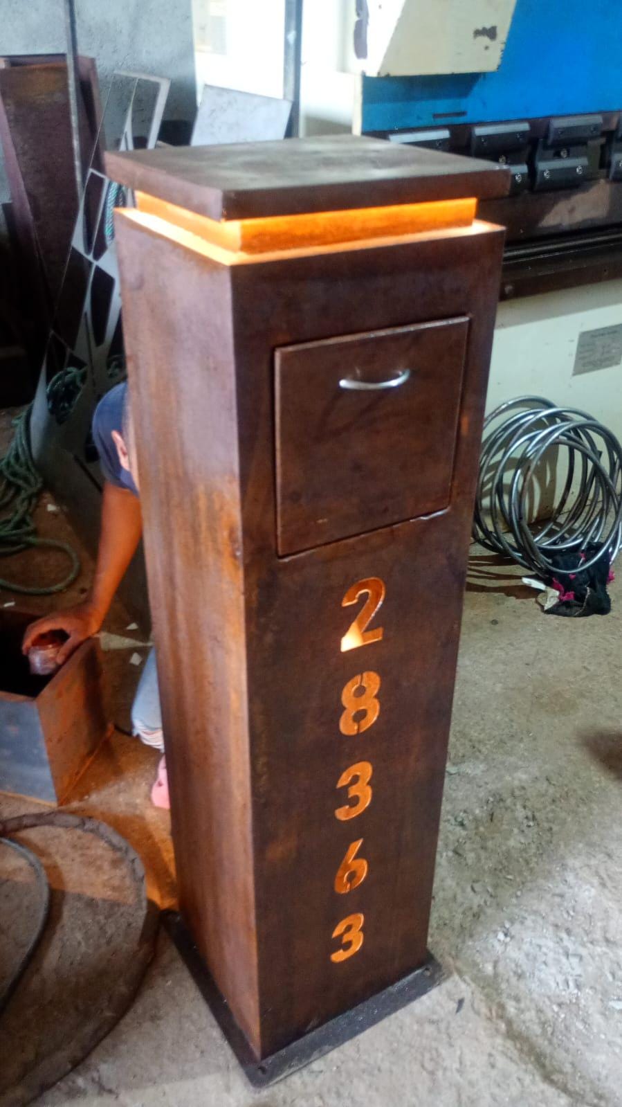 Modern Mailbox with LED Light & Custom Address Numbers – Handcrafted Rust Finish Outdoor Mailbox