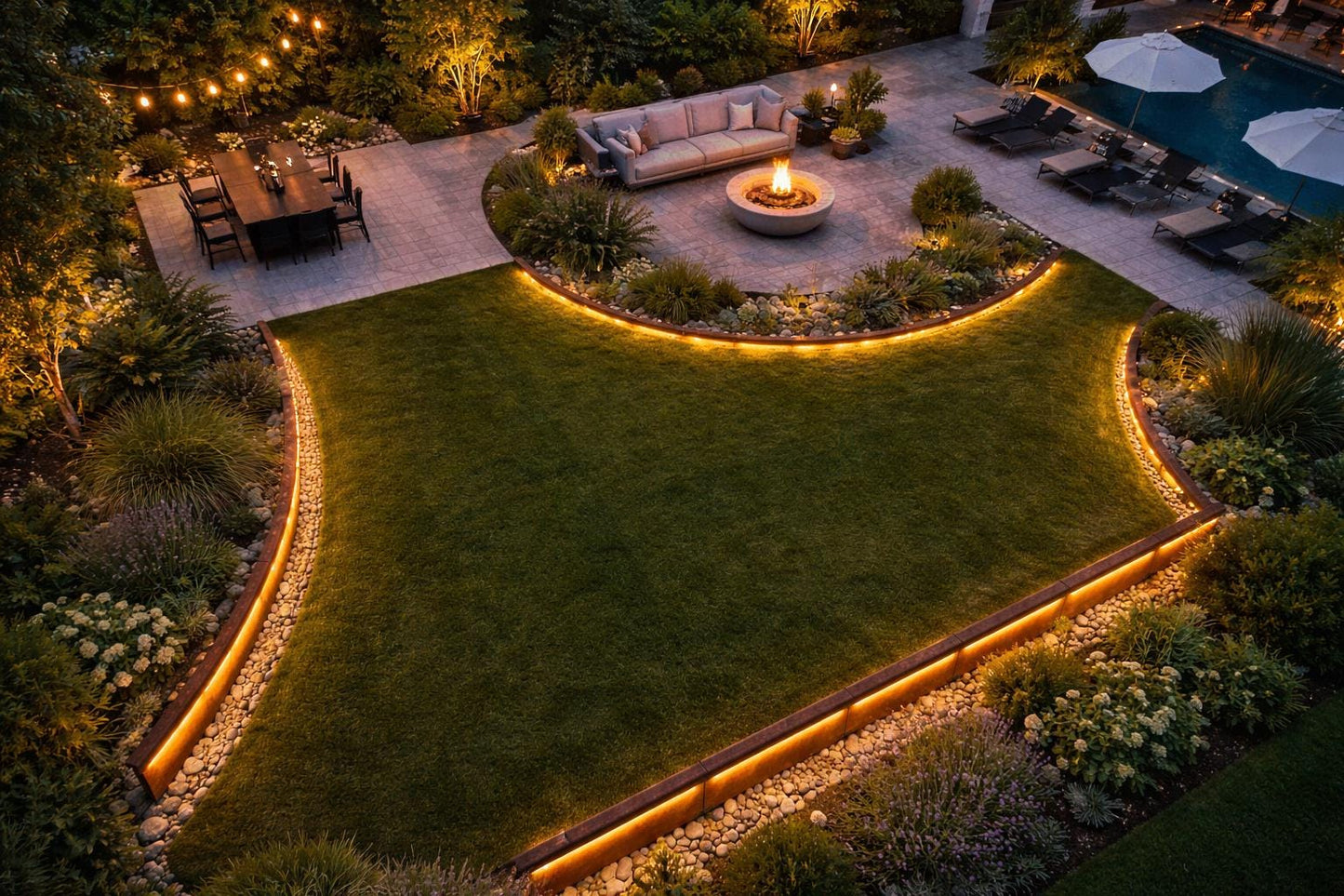 LED Steel Garden Edging – Landscape Border with Integrated Warm Light – Outdoor Lawn & Garden Edge
