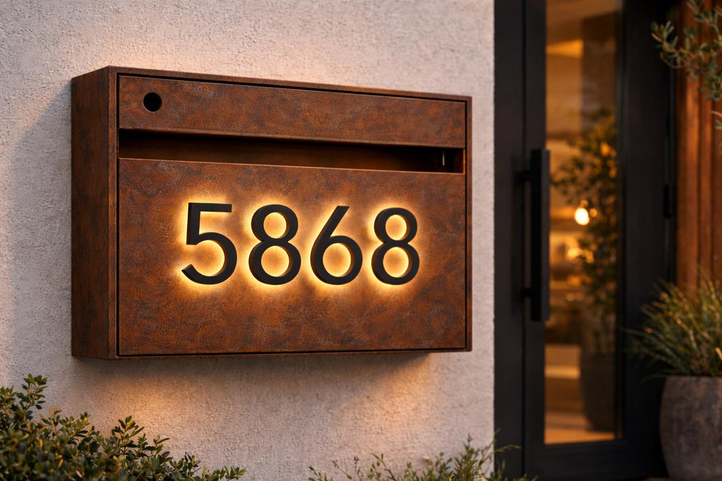 Modern Wall Mounted Mailbox with Backlit Address Numbers – Modern Colors -