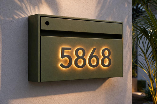 Modern Wall Mounted Mailbox with Backlit Address Numbers – Modern Colors -