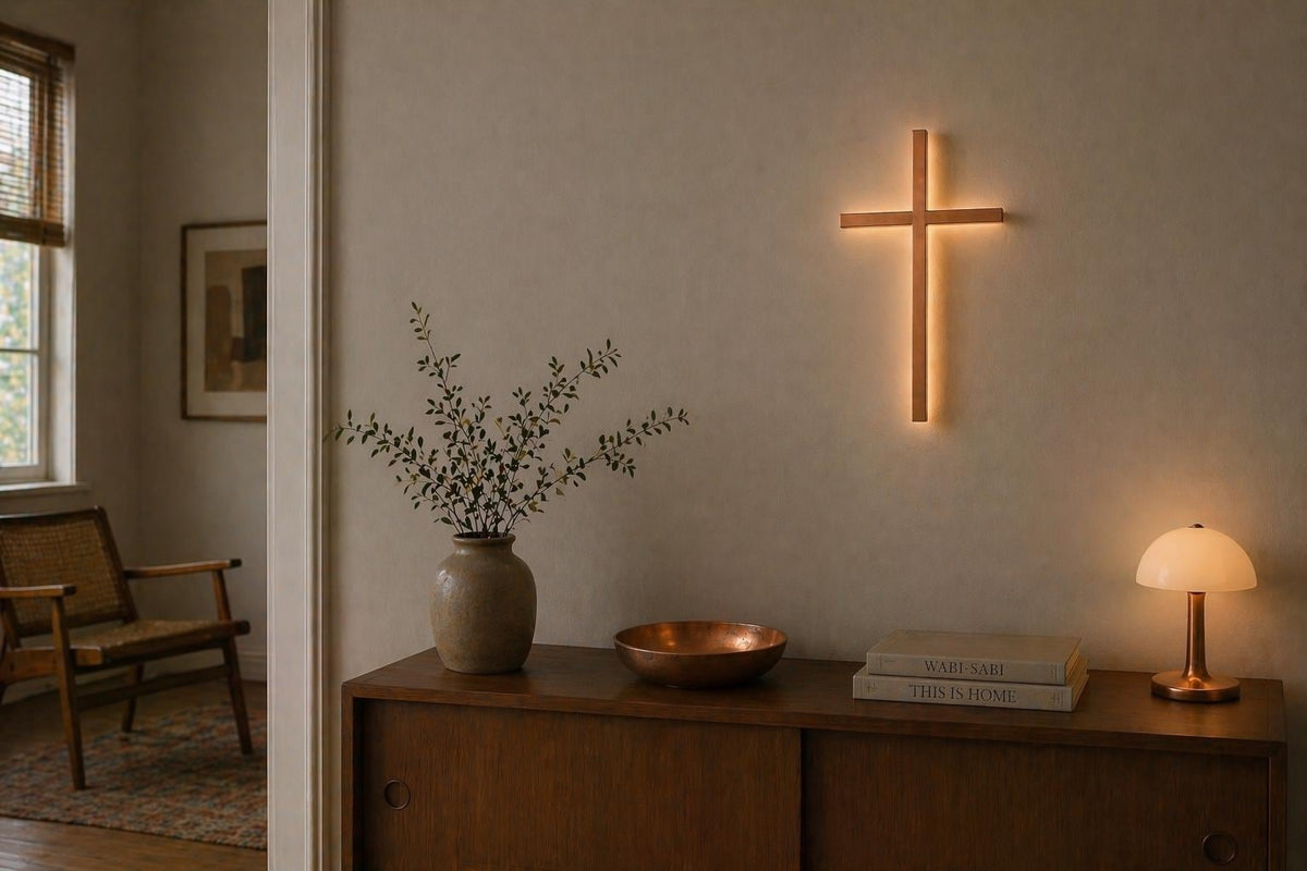 Modern LED Steel Cross | Illuminated Wall Decor, Ambient Glow, Minimalist Design