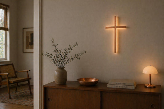 Modern LED Steel Cross | Illuminated Wall Decor, Ambient Glow, Minimalist Design