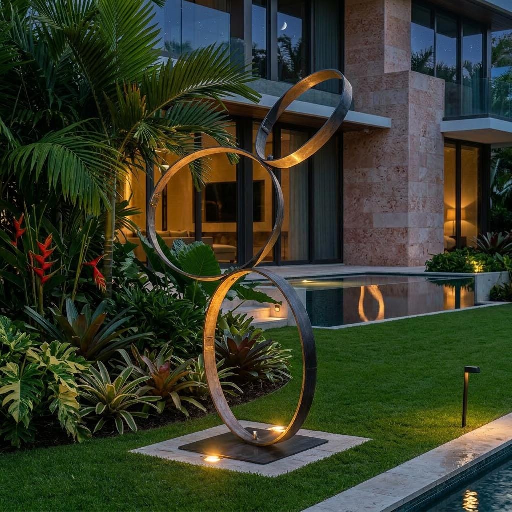 Modern Garden Sculpture - Minimalist Metal Yard Art - Abstract Steel Ring Outdoor Statue - Landscape Sculpture industrial 1/2" Thick Steel