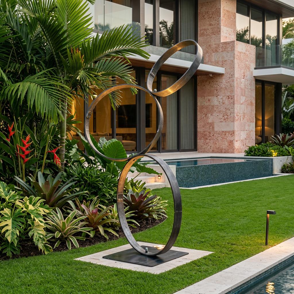 Modern Garden Sculpture - Minimalist Metal Yard Art - Abstract Steel Ring Outdoor Statue - Landscape Sculpture industrial 1/2" Thick Steel