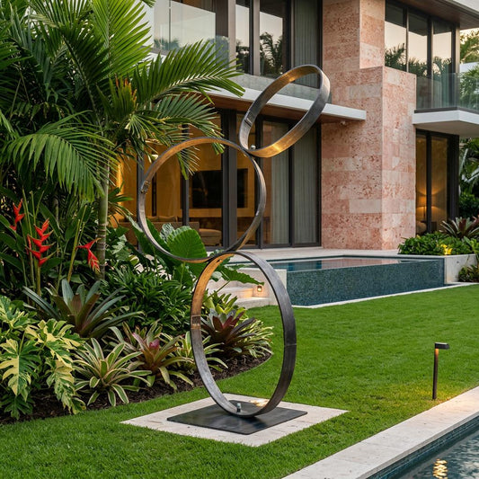 Modern Garden Sculpture - Minimalist Metal Yard Art - Abstract Steel Ring Outdoor Statue - Landscape Sculpture industrial 1/2" Thick Steel
