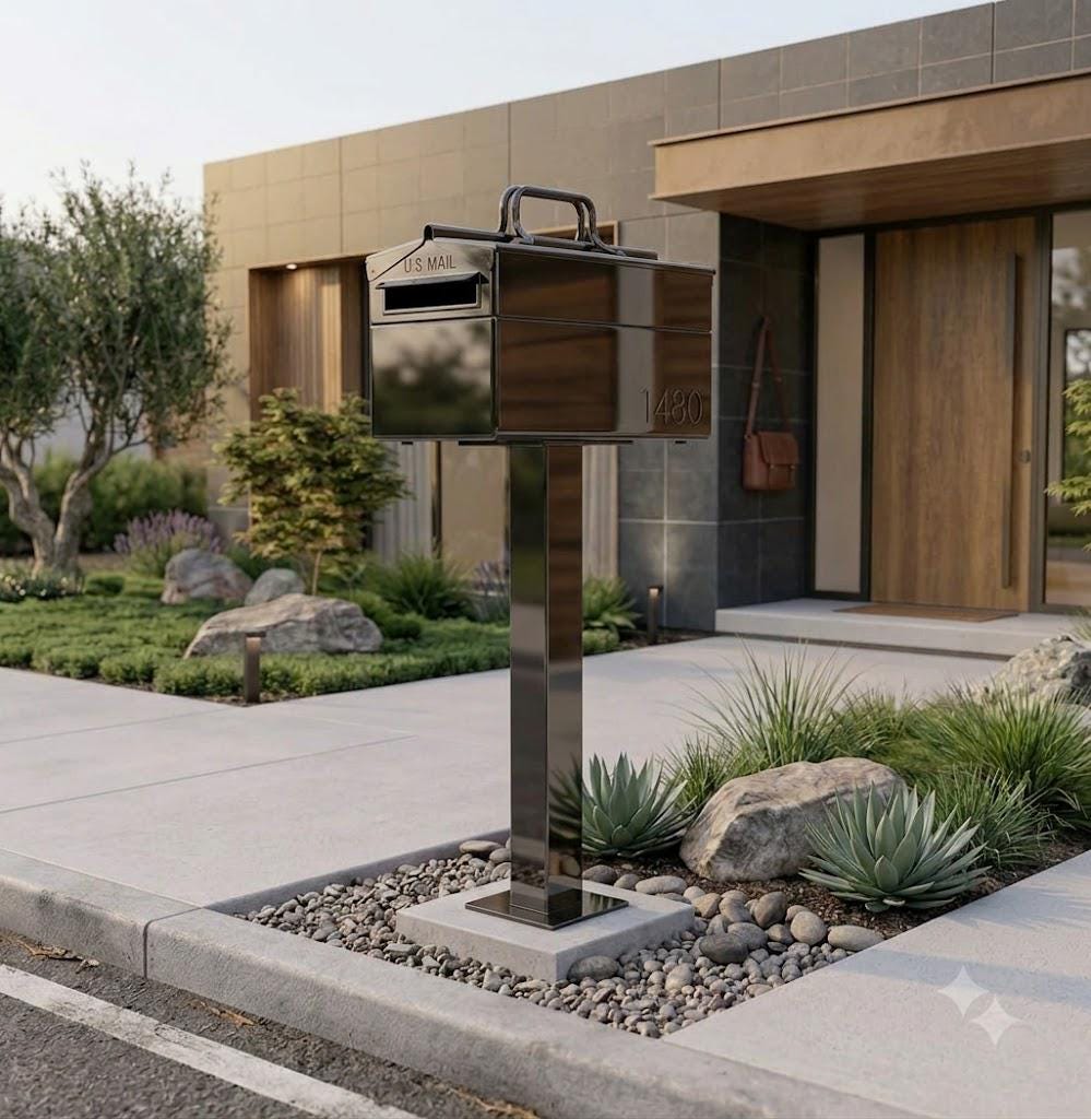 Luxury Stainless Steel Mailbox, Modern Industrial Design, Custom House Numbers