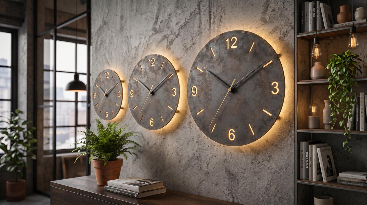 Personalized Raw Steel LED Wall Clock | Industrial Loft Decor, Custom Family Name Sign