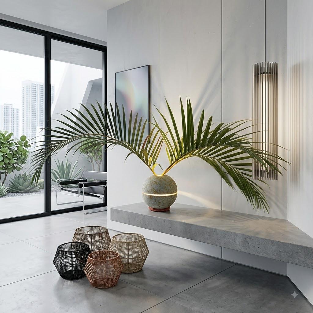 Natural Stone Sphere Planter Lamp – Organic Minimalist Vase, Zen Ambient Lighting