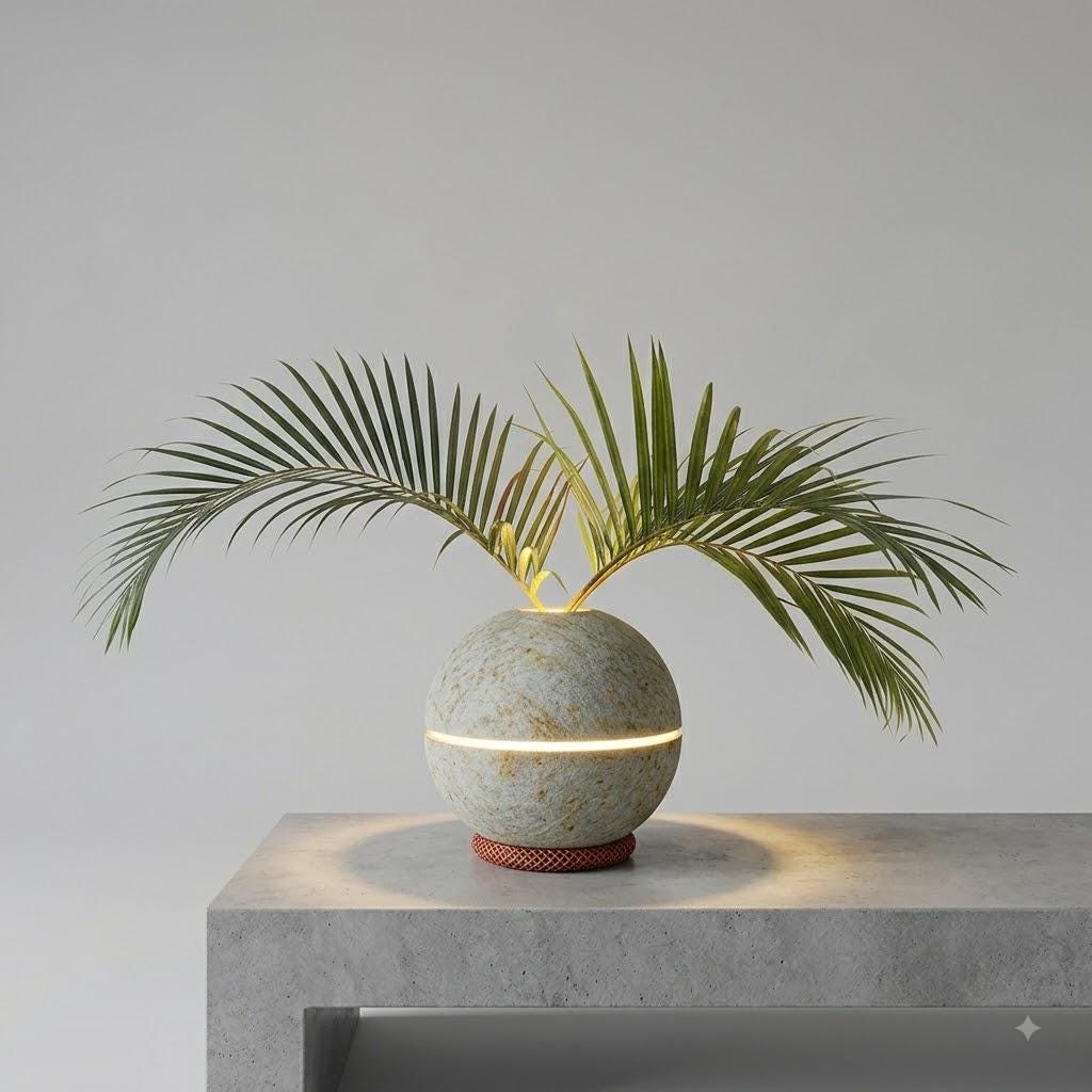Natural Stone Sphere Planter Lamp – Organic Minimalist Vase, Zen Ambient Lighting