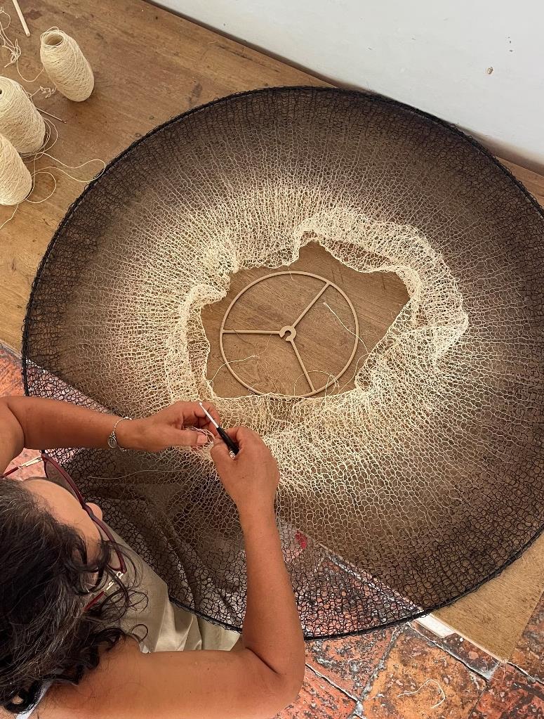 CILINDER- Handwoven Fique Pendant Light, Natural Fiber Boho Chandelier, Rustic Farmhouse Lamp