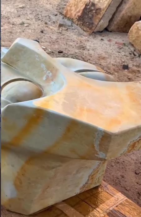 Sculptural Face Coffee Table | Abstract Stone-Finish Base, Tempered Glass Top