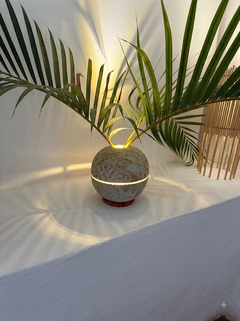 Natural Stone Sphere Planter Lamp – Organic Minimalist Vase, Zen Ambient Lighting