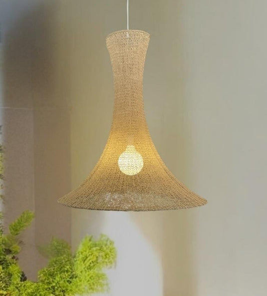 CAMPANA - Handwoven Fique Pendant Light – Tall Boho Chandelier, Rustic Farmhouse Ceiling Lamp