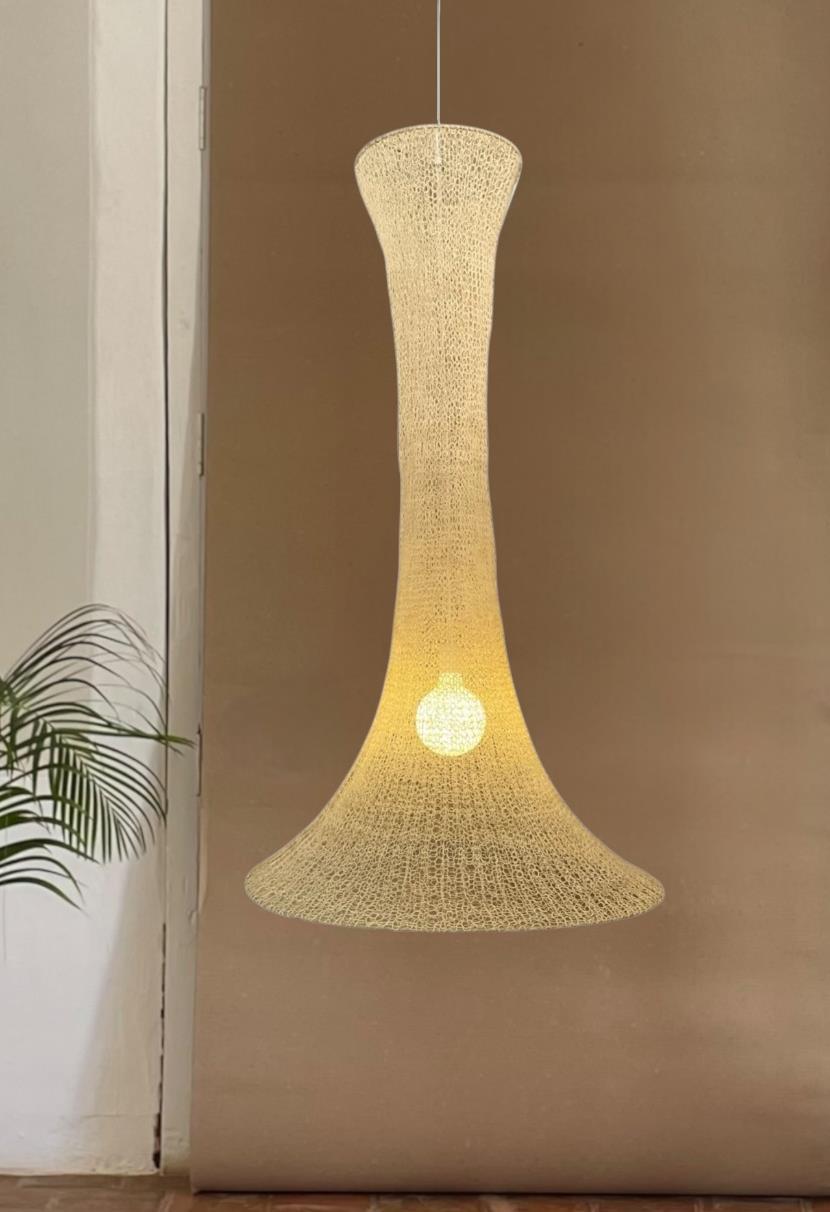 CAMPANA - Handwoven Fique Pendant Light – Tall Boho Chandelier, Rustic Farmhouse Ceiling Lamp