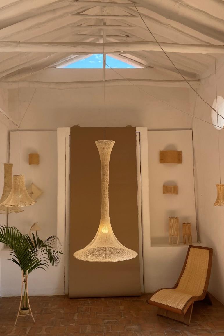 CAMPANA - Handwoven Fique Pendant Light – Tall Boho Chandelier, Rustic Farmhouse Ceiling Lamp