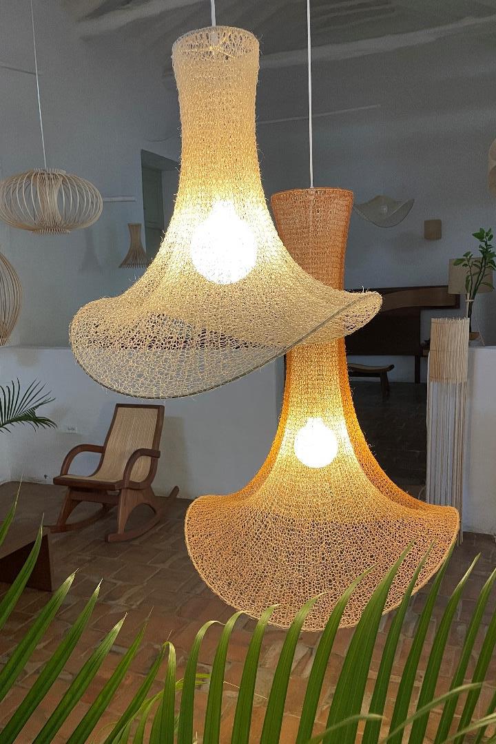DANZA - Handwoven Fique Pendant Light, Natural Fiber Boho Chandelier, Rustic Farmhouse Lamp