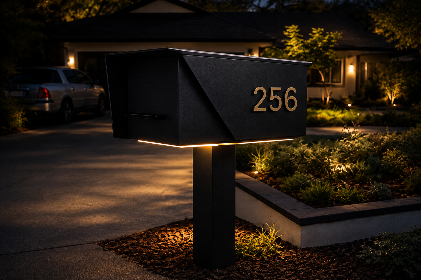 Modern Mailbox with LED Light & Custom Address Numbers – Minimalist Handcrafted Outdoor Mailbox