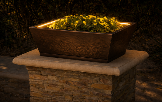 Pedestal Steel Planter – Hammered Copper Finish (22")