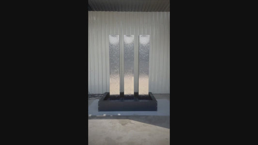 Modern Steel Water Fountain with LED Lighting – 3-Blocks Outdoor Water Feature