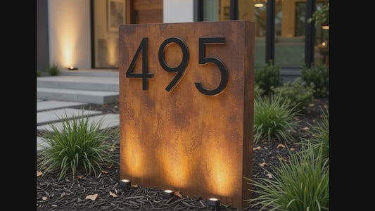 Modern Address Monument - Corten Steel look alike with integrated light