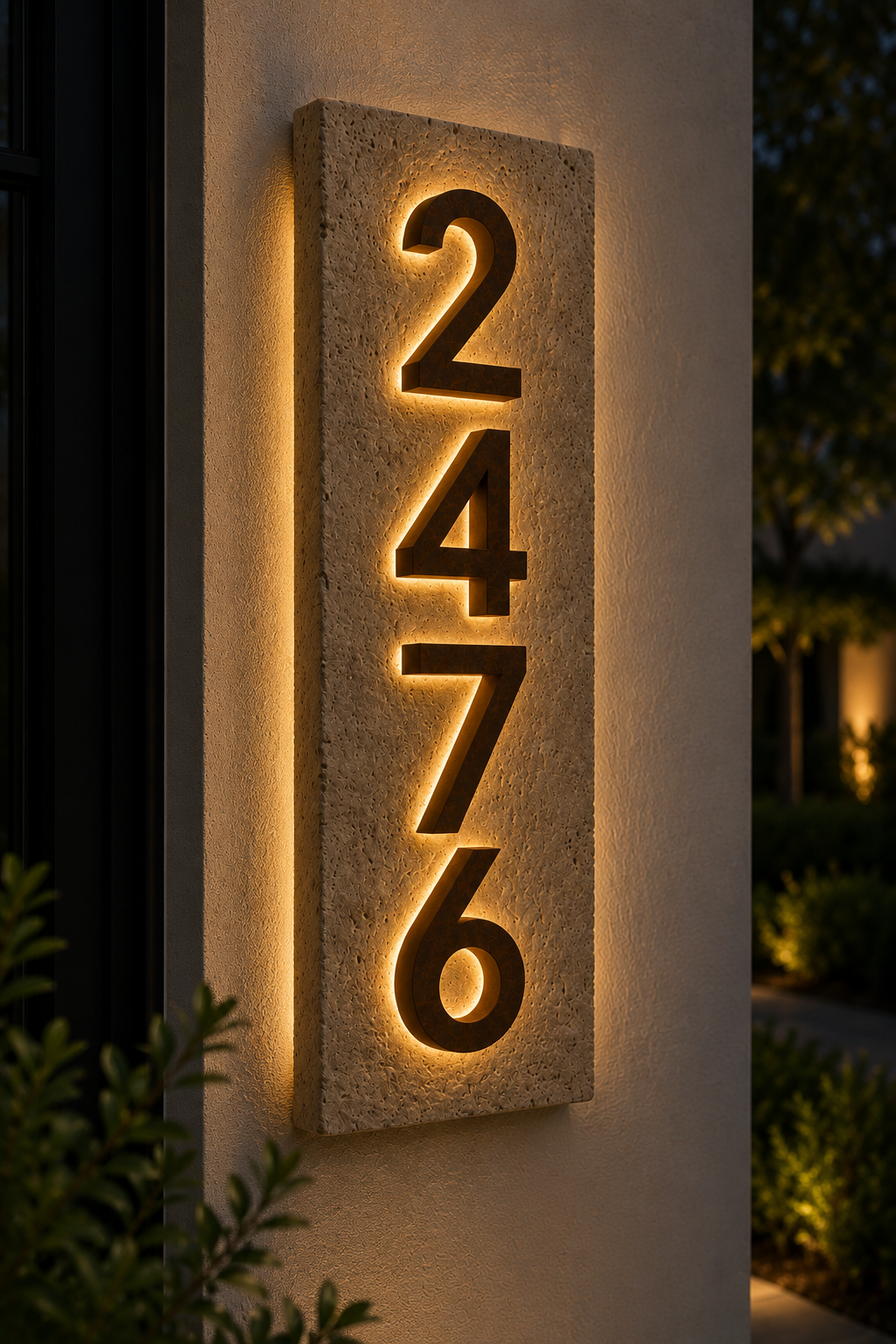 Custom Natural Stone Address Sign with LED Backlighting – Personalized Outdoor Address Plaque
